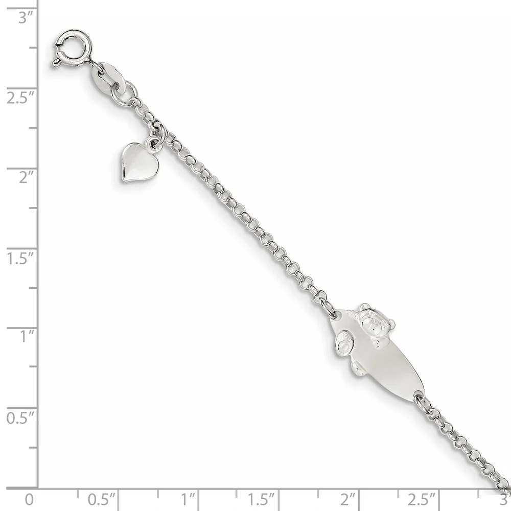 Jewelryweb Sterling Silver Polished Teddy Bear Baby Engraveable ID Bracelet - 6 Inch