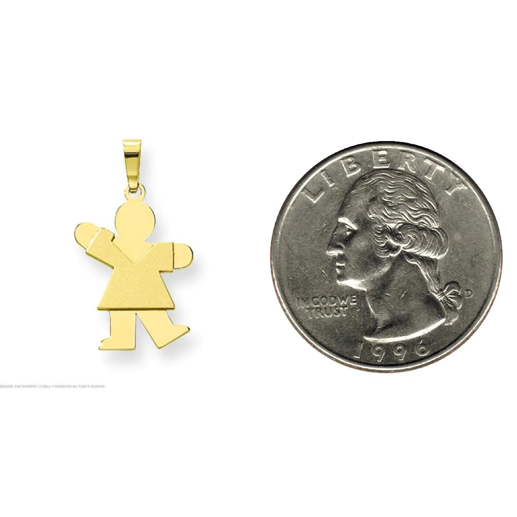 Findingking 14K Yellow Gold The Kids Girl Charm Pendant Jewelry