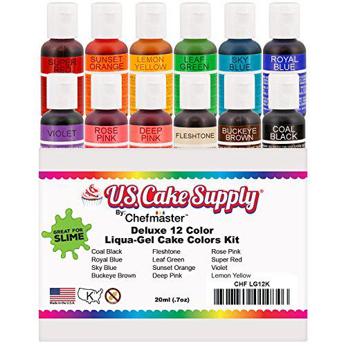 U.S. Art Supply 12 color food coloring liqua-gel decorating kit - u.s. art supply food grade, 0.75 fl. oz. (20ml) bottles, non-toxic primary