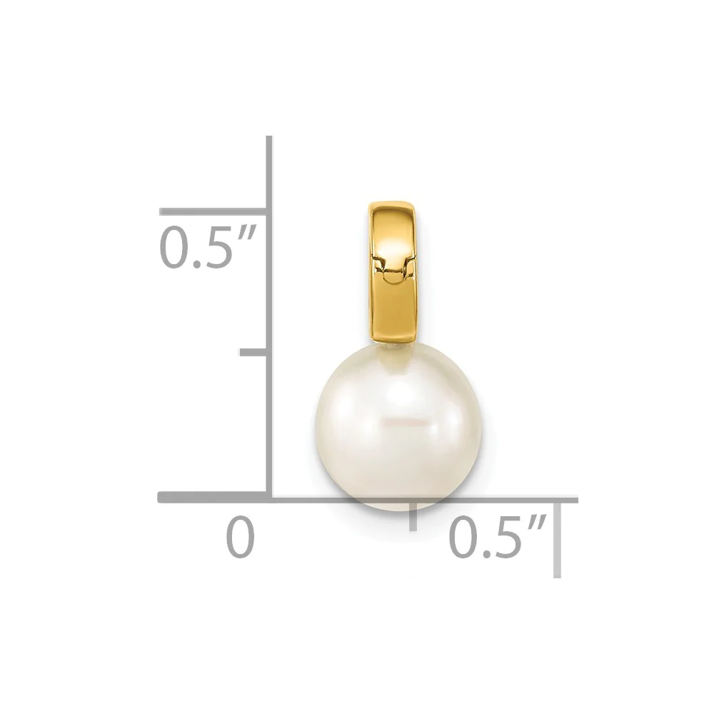 Jewelryweb 14k Gold 7-8mm Round White Freshwater Cultured Pearl Hinged Bail Charm