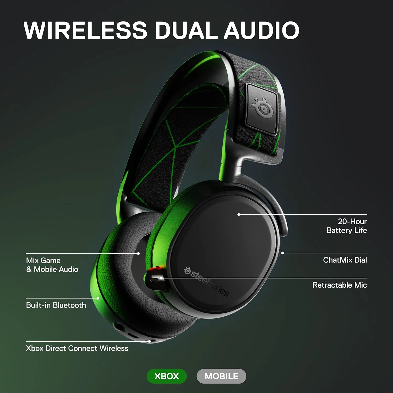 GCP Products Arctis 9X Wireless Gaming Headset “ Integrated-Xbox Wireless + Bluetooth “ 20+ Hour Battery Life “ For-Xbox One And Series X