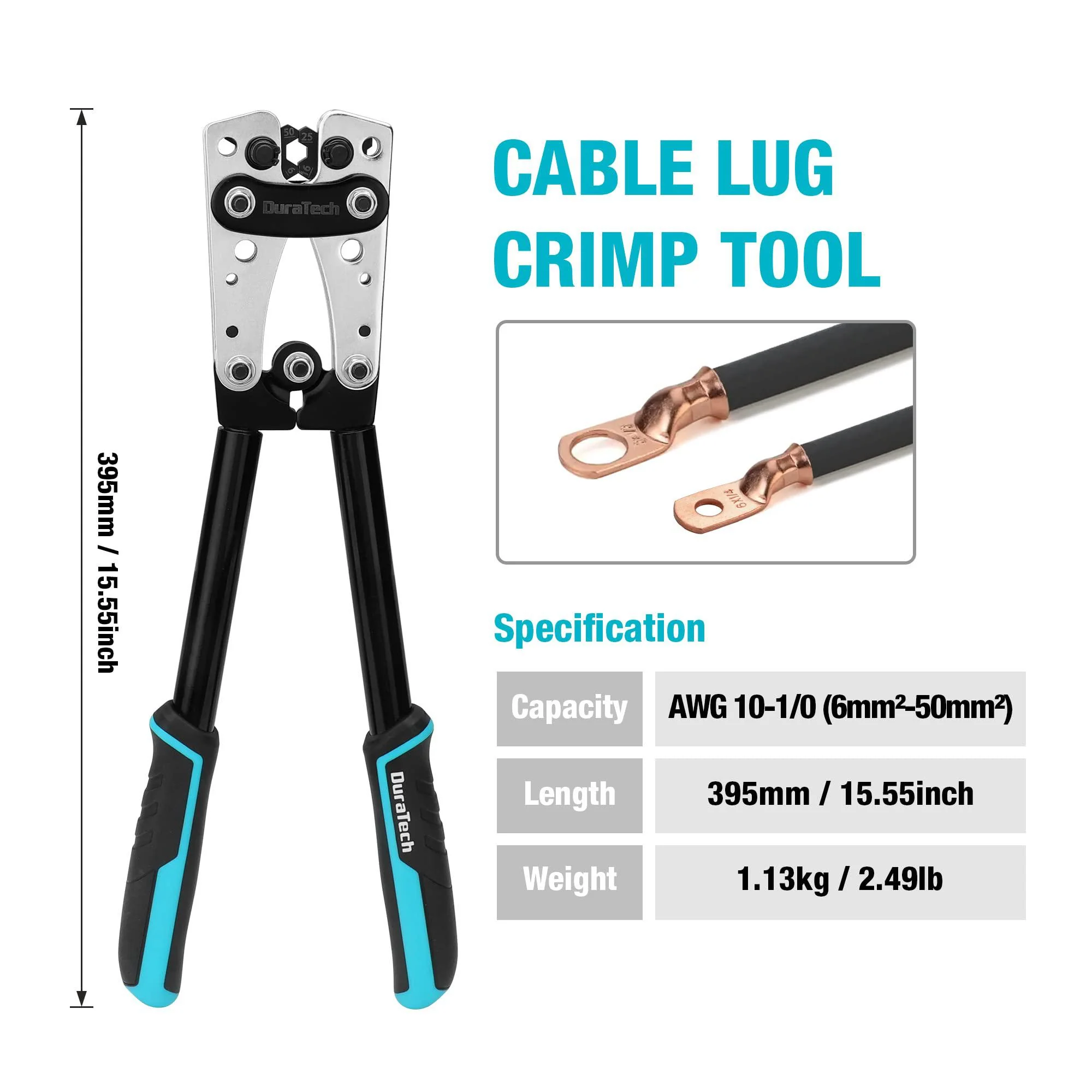duratech battery cable lug crimping tool with wire cutter-wire crimper tools-awg 10 8 6 4 2 1/0-battery terminal crimper for