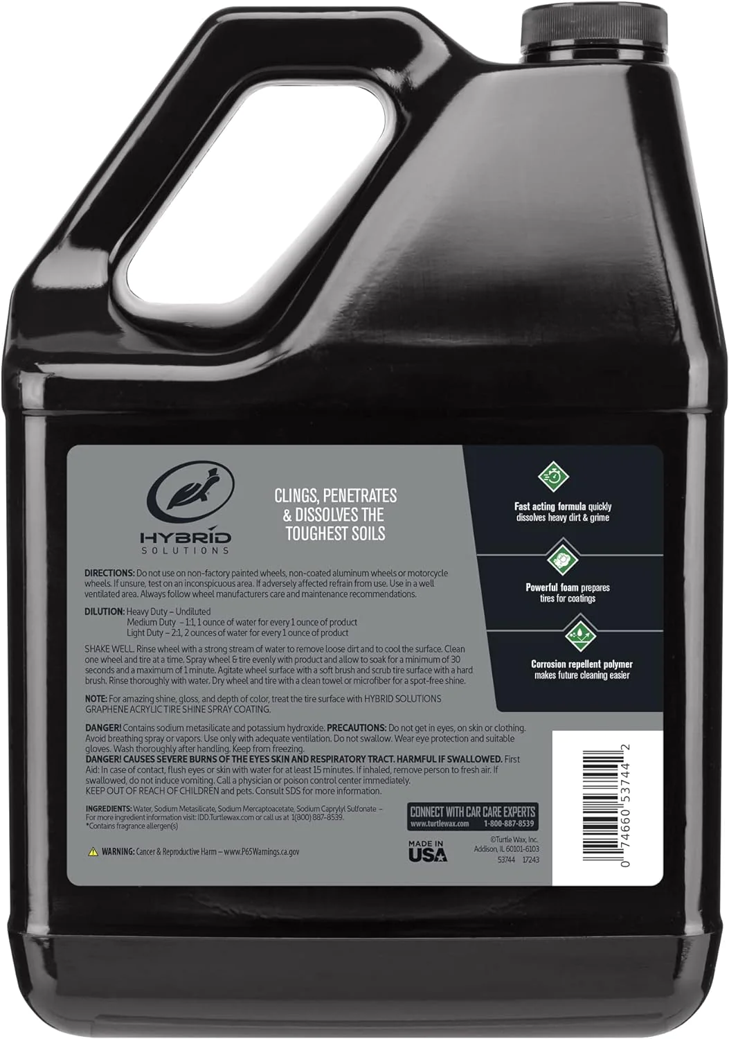 Turtle Wax 53744 Hybrid Solutions Hyper Foam Wheel and Tire Cleaner, Spray on Heavy Duty Formula for Both Wheels and Tires, Brake Dust Rem