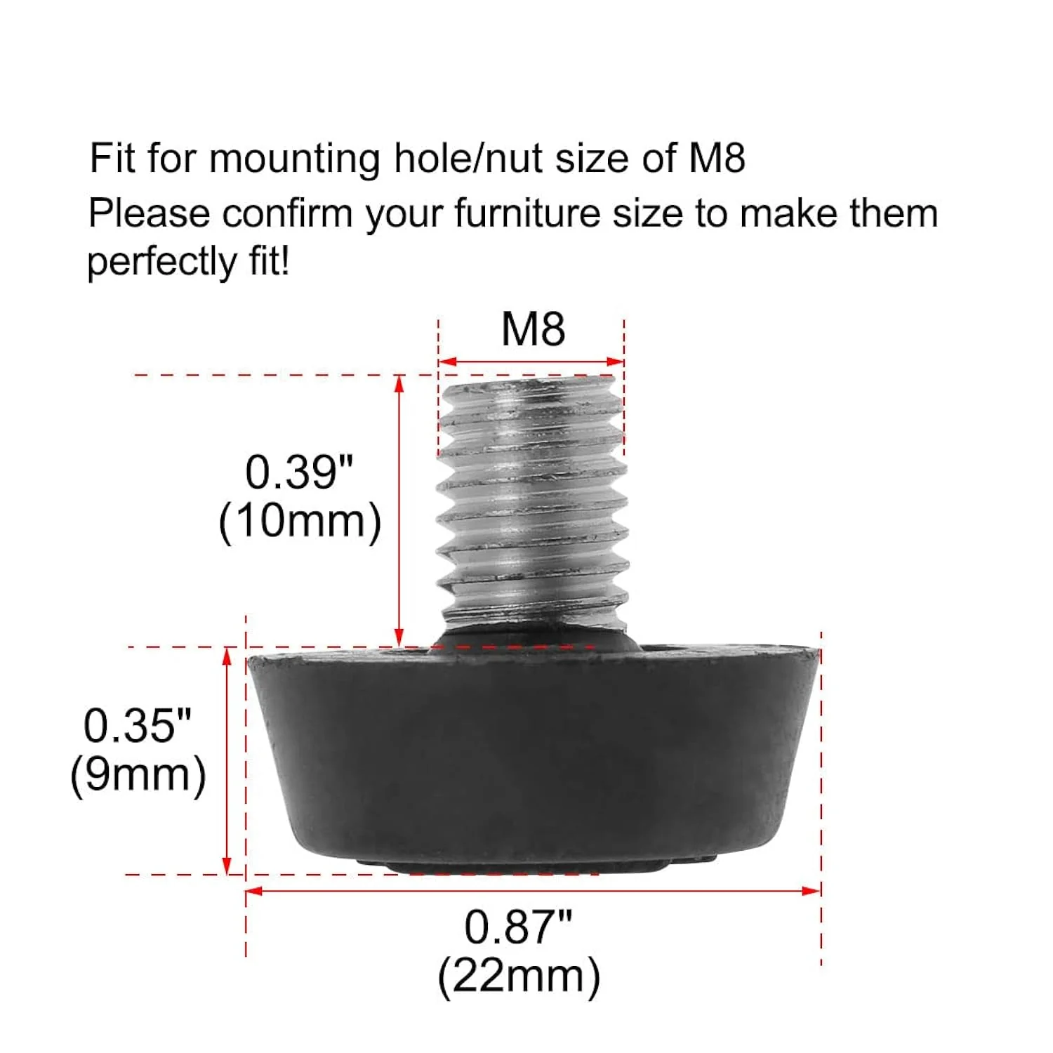 Great Choice Products M8 X 10 X 22Mm Furniture Glide Leveling Feet Adjustable Leveler Floor Protector For Table Desk Cabinet Leg 24 Pack