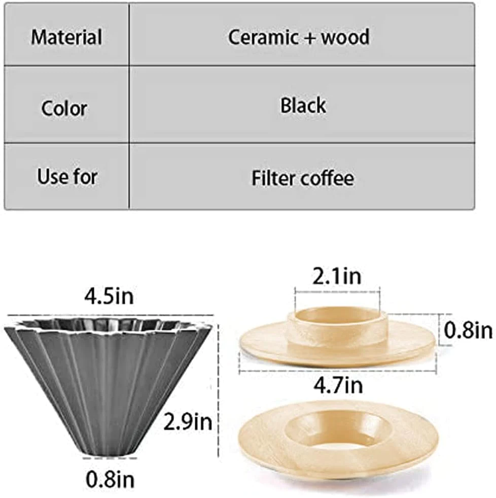 MOCOHANA Ceramic Coffee Dripper Pour Over Coffee Maker with Wood Stand Elegant Flower Shape V60 Filter for 1-2 Cups Slow Brewing Accesso
