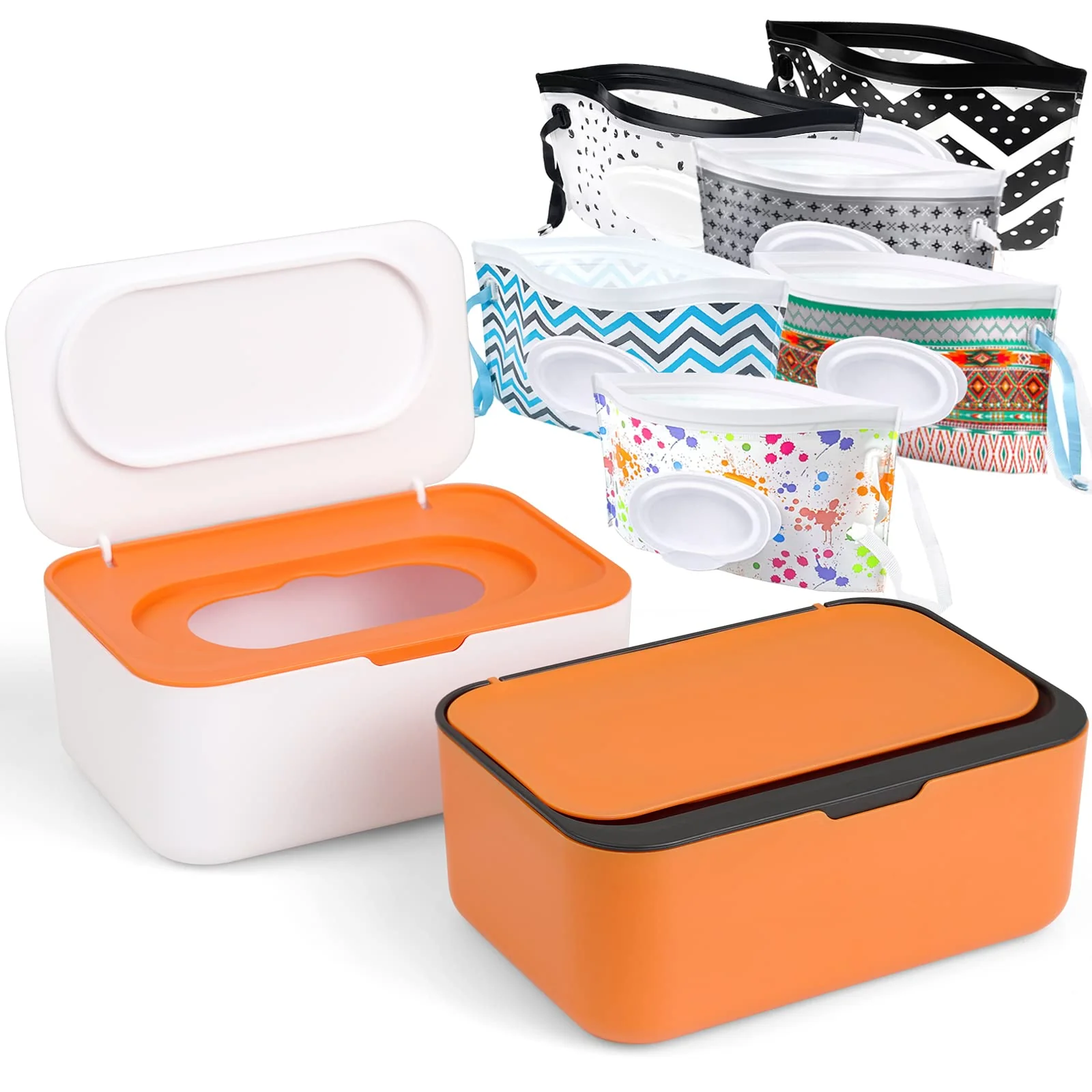 KALYLOc 8Pcs Baby Wipes Dispenser, Reusable Baby Wipe Holder Box and Portable Wet Wipes Pouch, Refillable Wipes Pouch case container wit