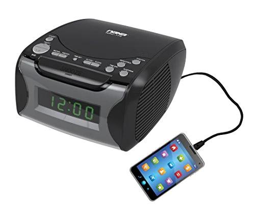 NAXA Electronics NRC-175 Digital Alarm Clock Tuning AM/FM Radio and CD Player - Black Lacquer
