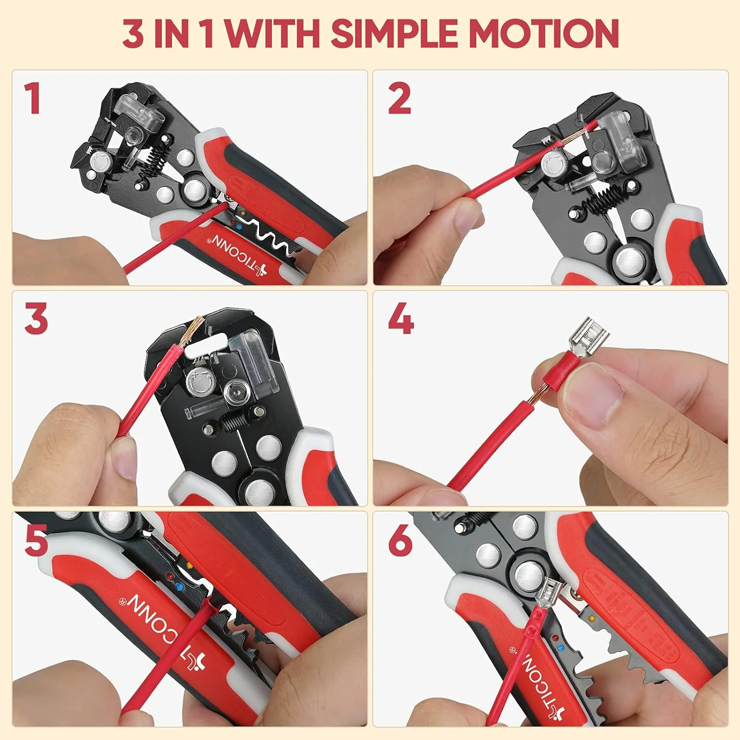 TICONN Automatic Wire Stripper Tool, 3 in 1 Wire Cutters Crimper Pliers Electrician Tools for 24&a;#226;&a;#128;&a;#147;10 AWG W