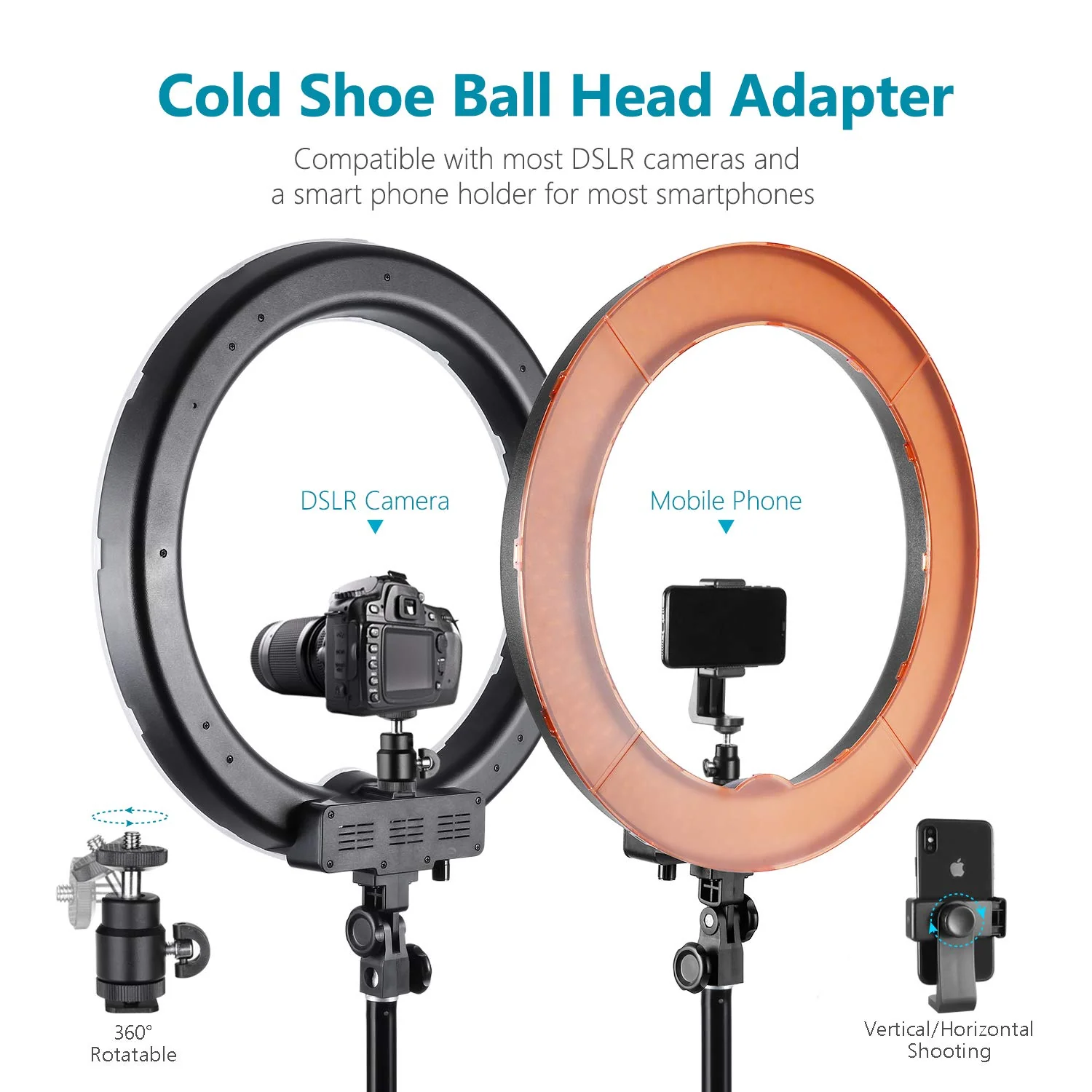 Zell Electronics Zell 18-Inch Smd Led Ring Light Dimmable Lighting Kit With 78.7-Inch Light Stand, Filter And Hot Shoe Adapter For Photo Studi…