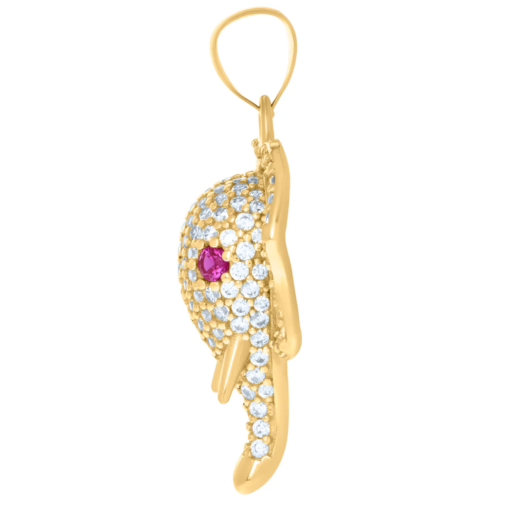 Jewelryweb 10k Yellow Gold Mens Pink White Cubic-zirconia Elephant Head Charm Pendant - Measures 33.6x21.9mm Wi