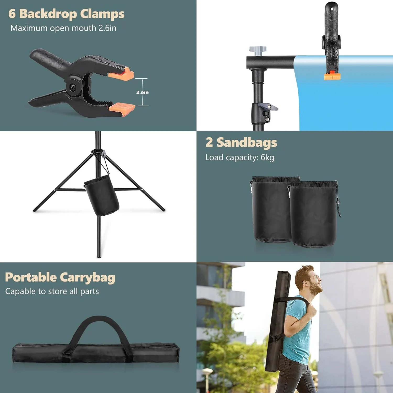 Zell Electronics Zell Backdrop Stand, 8.5X10Ft Adjustable Photo Backdrop Stand Kit With 4 Crossbars, 6 Background Clamps, 2 Sandbags, And Carr…