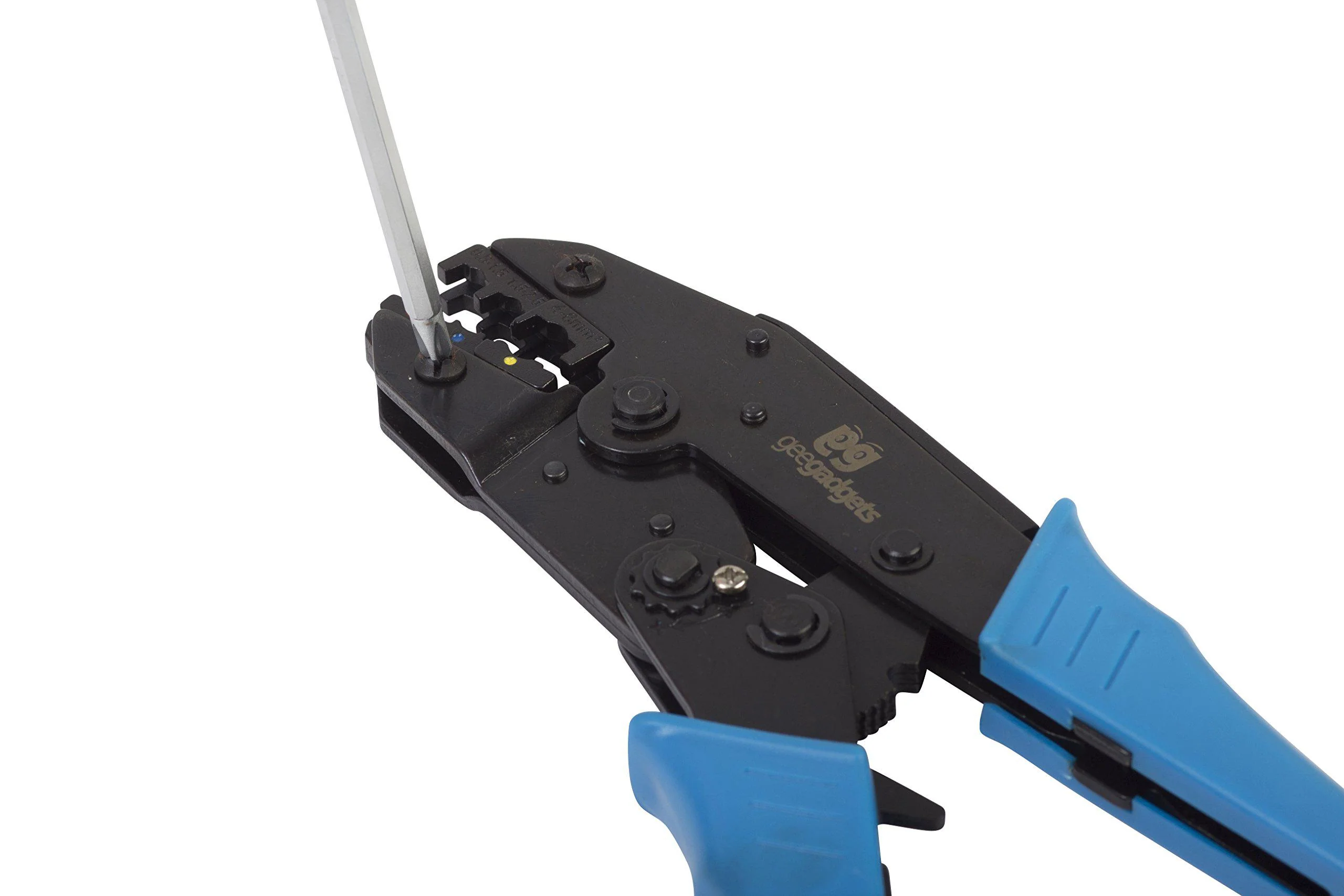 Gee Gadgets wire crimper with 4 dies tool kit - adjustable settings - ergonomic handle for comfortable use - with mini tool set box - by