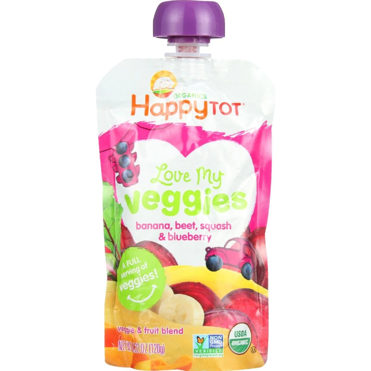 Happy Tot HG1748557 4.22 oz Organic Love My Veggies - Carrot Banana Mango &a; Sweet Potato Toddler Food, Case of 16