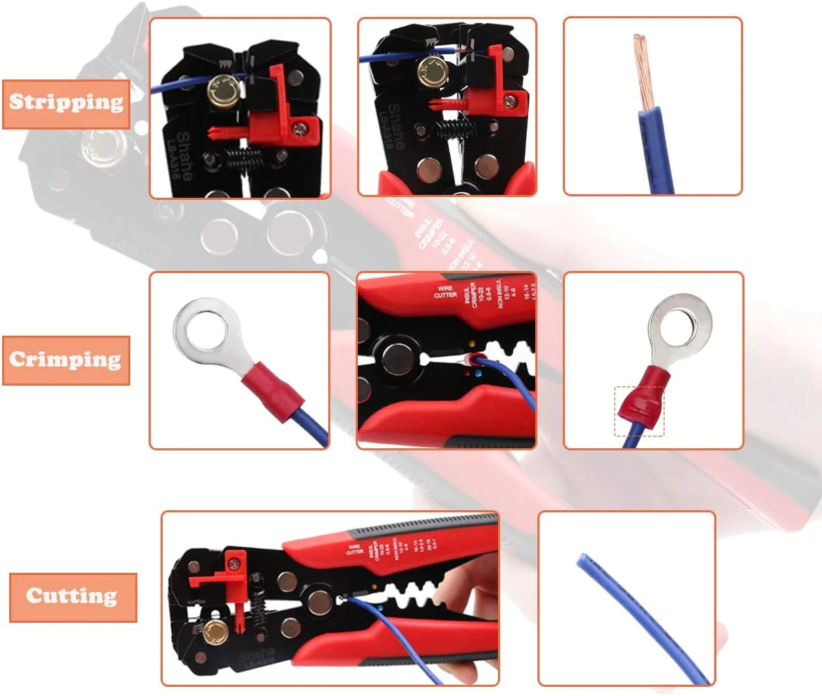 Saili Tools Co,.Ltd Wire Stripper,Shahe 8 Inches Self-adjusting Wire Stripping Tool with Cutting and Crimping,24-10 AWG Wire Crimping Tool