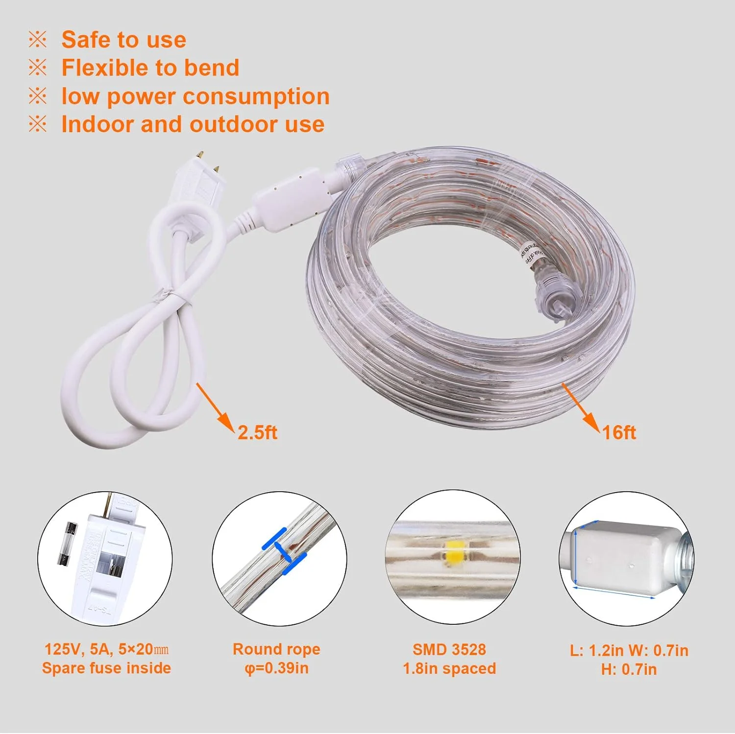Areful Rope Lights, 16Ft Waterproof Connectable Strip Lighting Red, Indoor Outdoor Mood Lighting for Home Christmas Holiday Garden Pat