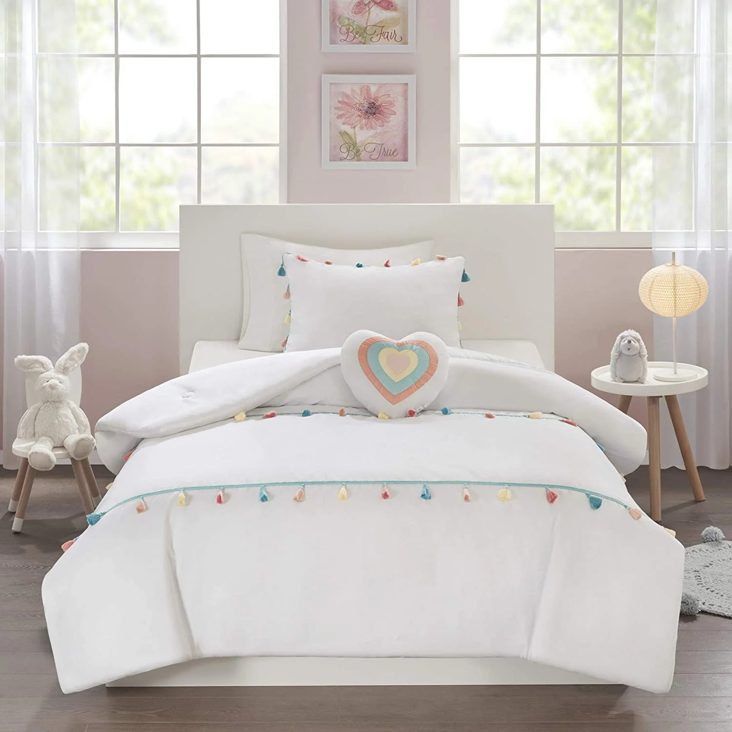 Mizone Kids Mi Zone Kids Tessa Cozy Comforter Set, Colorful Fun Design All Season Children Bedding Girls Bedroom Décor, Twin, White with Col