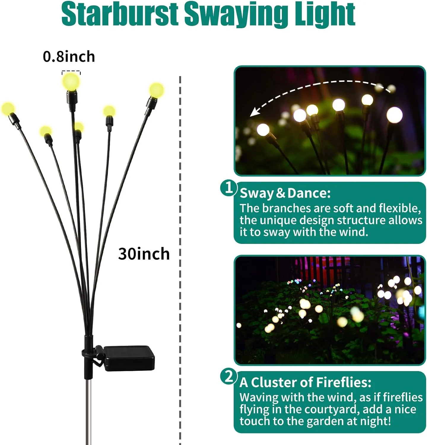 DURPAR Solar Garden Lights, 10LED Starburst Swaying Light, Solar Firefly Lights Outdoor Waterproof, Solar Garden Decorative Lights Yar