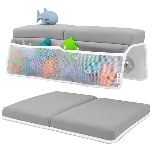 Toodly Comfortable Baby Bath Kneeler and Elbow Rest Pad Set - Thickest Bathtub Kneeler Pad with Memory Foam and Bath Toys Organizer - B