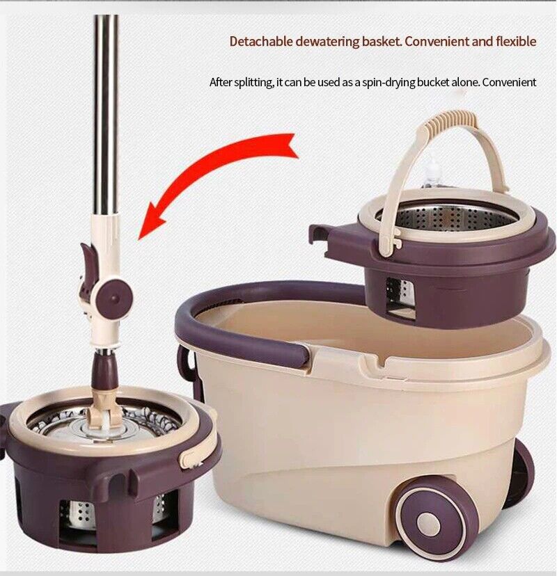 GCP Products Us 360° Rotating Floor Mop Bucket Set Wheel With 2 Microfiber Head Cleaning Tool