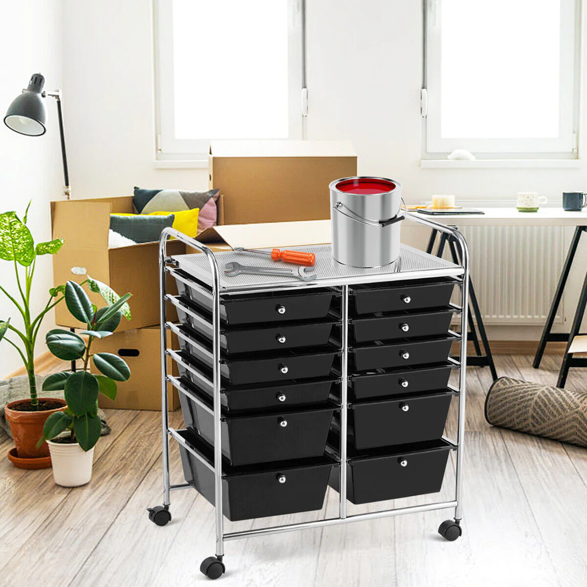 Great Choice Products 12 Drawers Storage Rolling Cart Scrapbook Studio Organizer Office Room Black