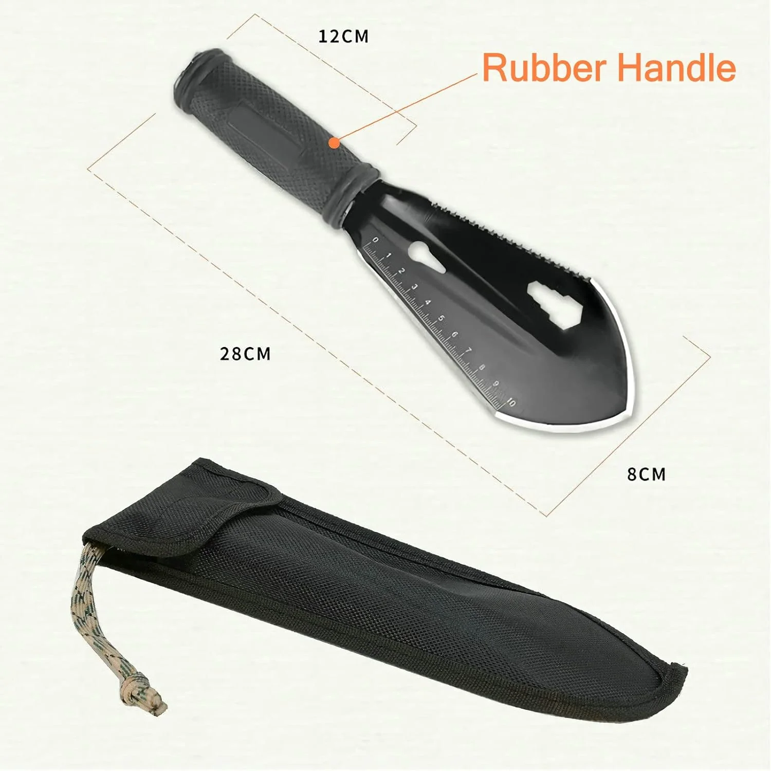 NUOSWEK Gardening Trowel, Multifunctional Gardening Survival Digging Trowel, Light Weight Serrated Edge Digger with Sheath (Black)