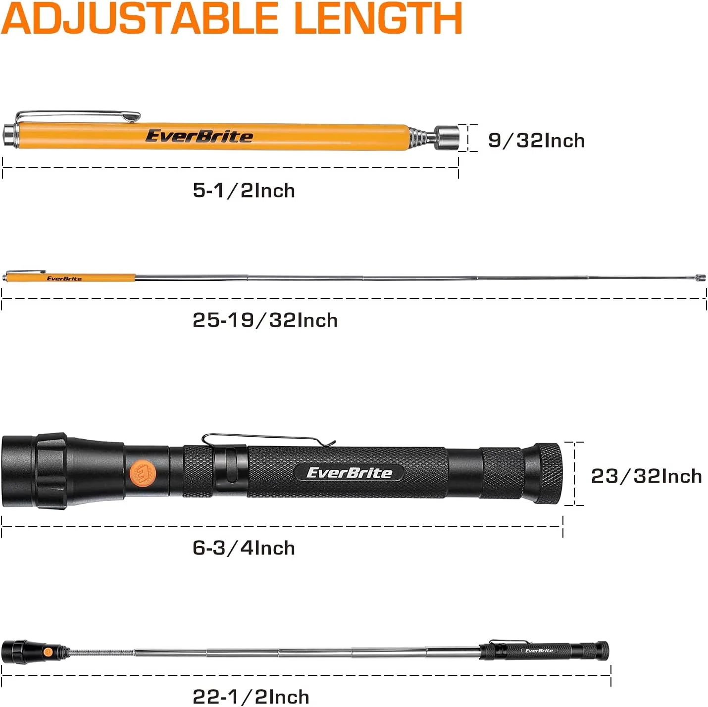 HANGZHOU GREATSTAR INDUSTRIAL  EverBrite 2-Piece Magnetic Pick Up Tool Set, Telescoping 360 Swivel Extensible Magnet Tool with LED Light, Gift for Dad, Mom, H