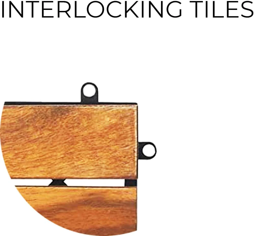 Majestick Goods Interlocking Deck Tiles 10 Pack - Snap Together Wood Flooring | 12 x 12 Acacia Hardwood Outdoor Flooring for Patio | Click Floo