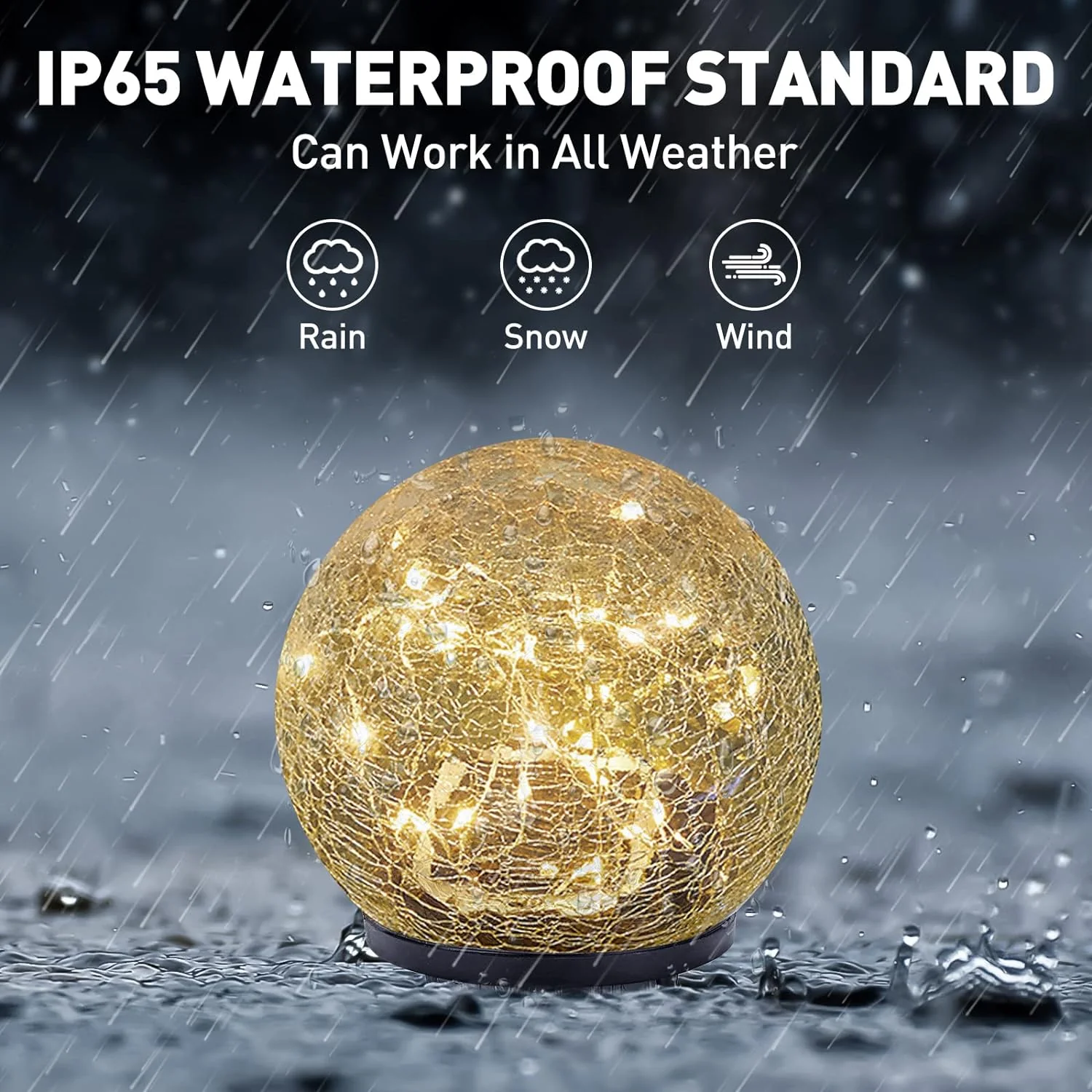 Bannad Garden Solar Lights Cracked Glass Ball Waterproof LED for Outdoor Decor Decorations Pathway Patio Yard Lawn, Warm White 2 Globe