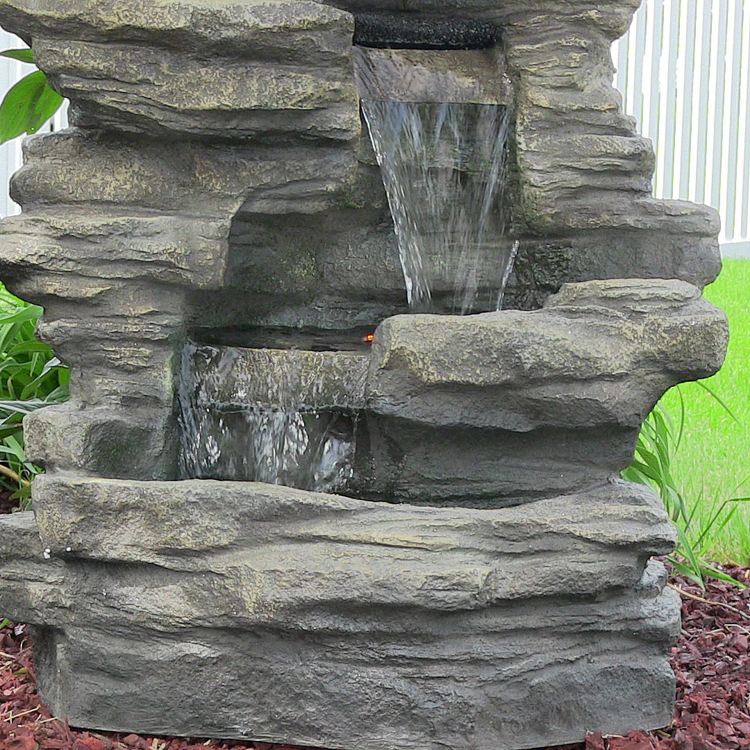 Sunnydaze Decor Outdoor Electric Stacked Shale Patio Garden Water Fountain with LED lights