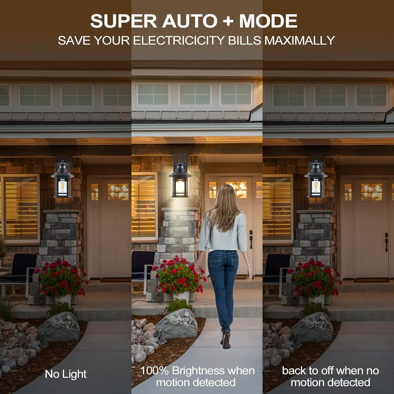 WIHTU 2 Pack Motion Sensor Outdoor Wall Lights, Dusk to Dawn Exterior Light Fixtures Wall Mount, Matte Black Front Porch Light, Anti