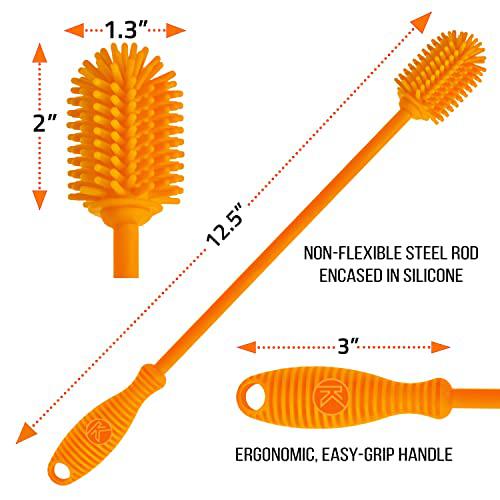 kitchiny silicone bottle brush | one brush | 12.5? bottle cleaner brush for your flask, vacuum sports bottle, vase and glassw