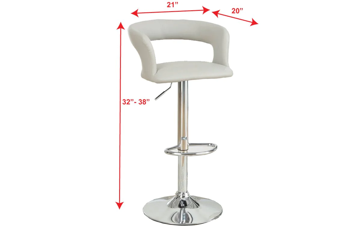 Poundex 2 Piece Pu Wide Back Barstool Set Bar Stool, Light Grey