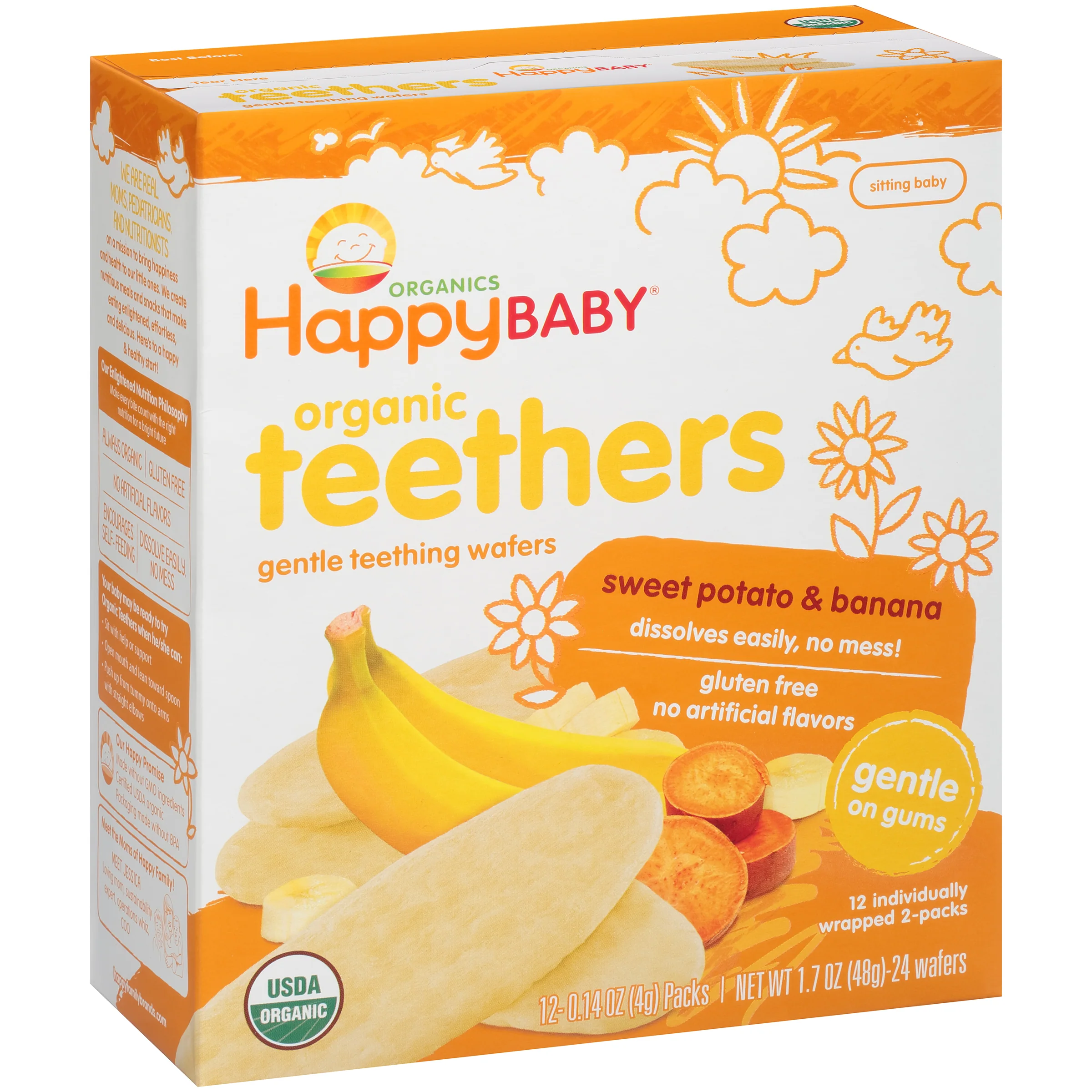 Happy Baby Organic Sweet Potato &a; Banana Gentle Teething Wafers 12-0.14 oz. Packs