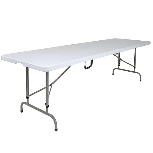 Flash Furniture Kathryn 8-Foot Height Adjustable Bi-Fold Granite White Plastic Banquet and Event Folding Table with Carrying Han