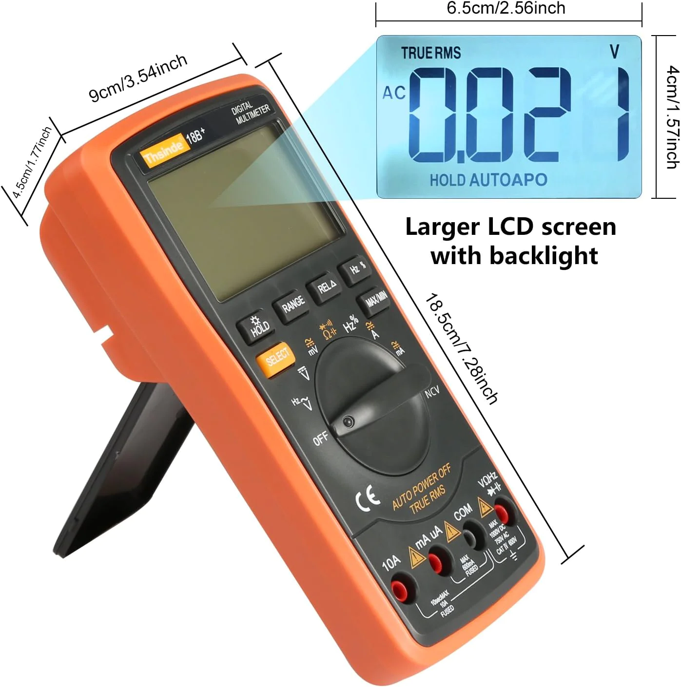 Thsinde Auto Ranging Digital Multimeter TRMS 6000 with Battery Alligator Clips Test Leads AC/DC Voltage/Account,Voltage Alert, Amp/Ohm/
