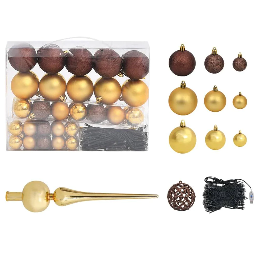 vidaXL Artificial Christmas Tree with LEDs&a;Ball Set Gold 70.9