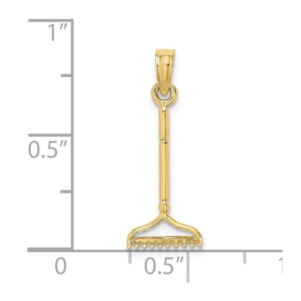 Jewelryweb 8.9mm 10k 3-d Landscape Rake Garden Tool Charm