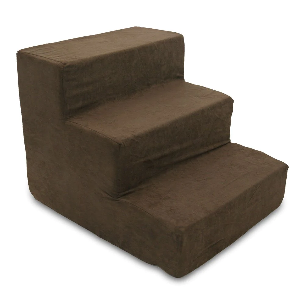 Best Pet Supplies 3-Step Pet Stairs, 18 by 15 by 13-Inch, Dark Brown Suede