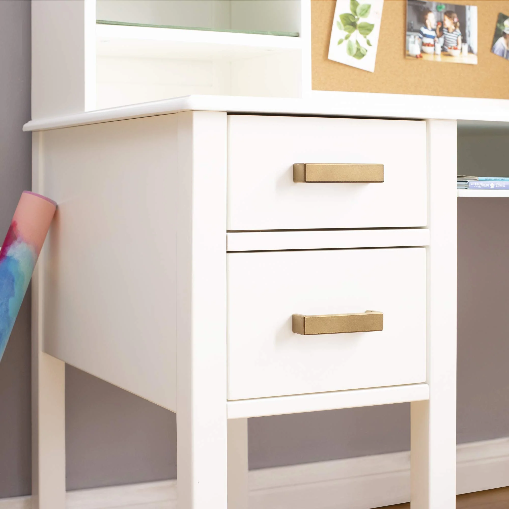 guidecraft Taiga Desk, Hutch and chair - White: Students Study computer Workstation with Multiple Storage cubbies &a; Two Spacious