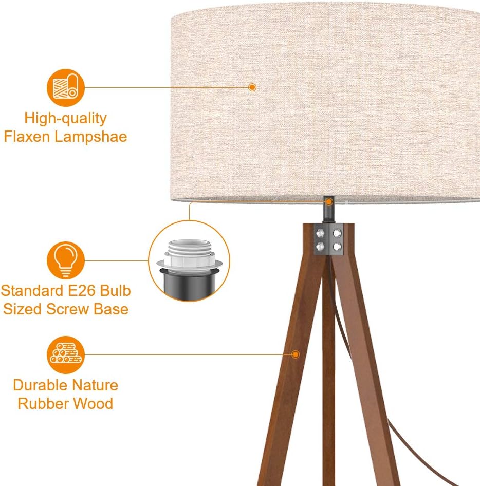 LEPOWER Shelf Tripod Floor Lamp, Mid Century Standing Lamp, Modern Design Studying Floor Light for Living Room, Bedroom, Office , Flaxe