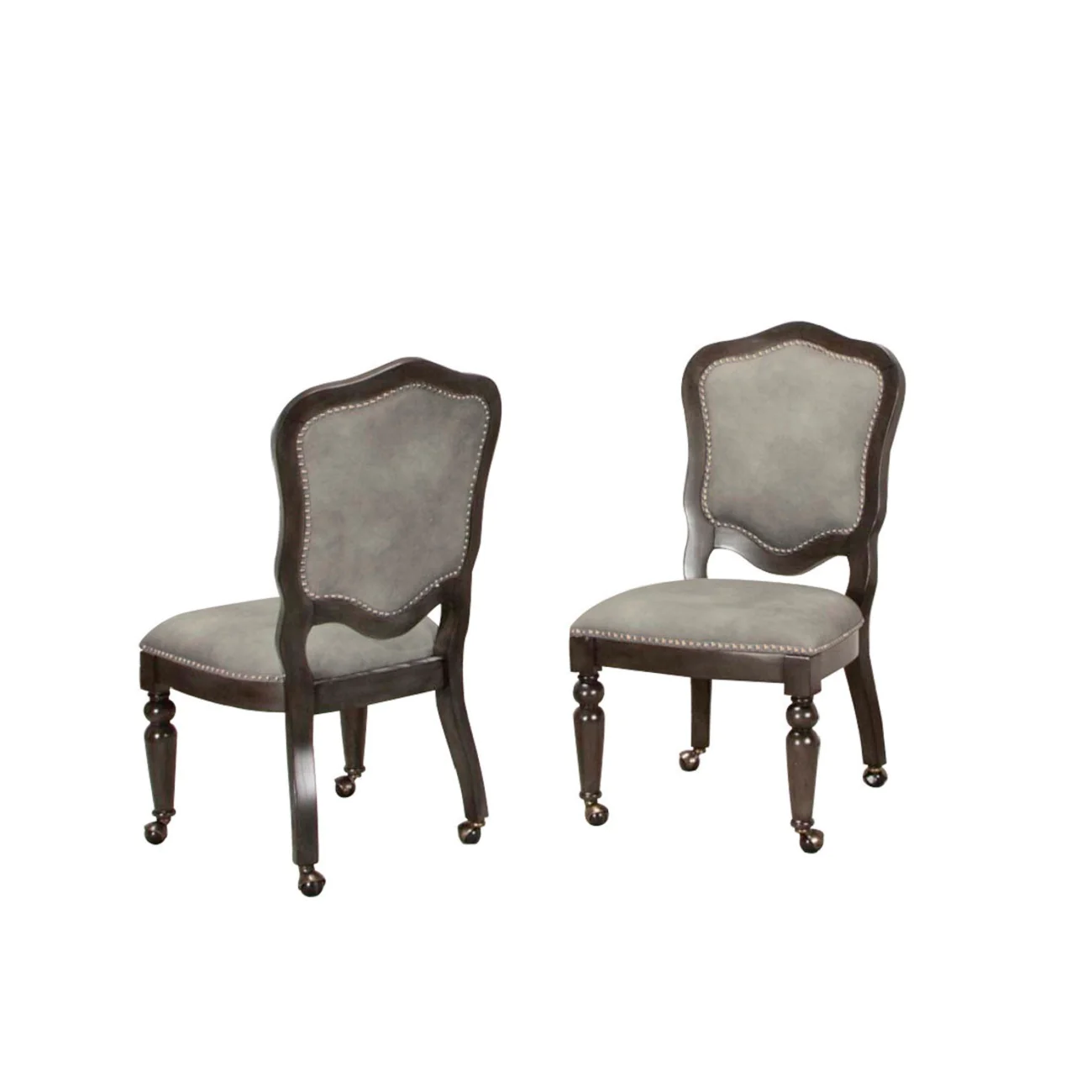The Hamptons Collection Set of 2 Gaming and Dining Chair Gray Wood Nailheads Casters Chairs