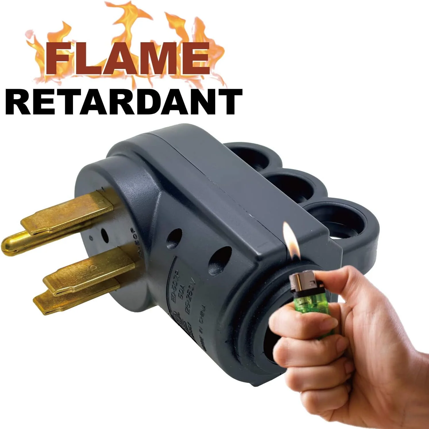 Sintron NEMA 14-50P Straight Blade Plug, Ergonomic Handle, DIY Rewirable, for RV Camper Travel Trailer, 125/250 Volt 50 Amp 3 Pole 4 Wi