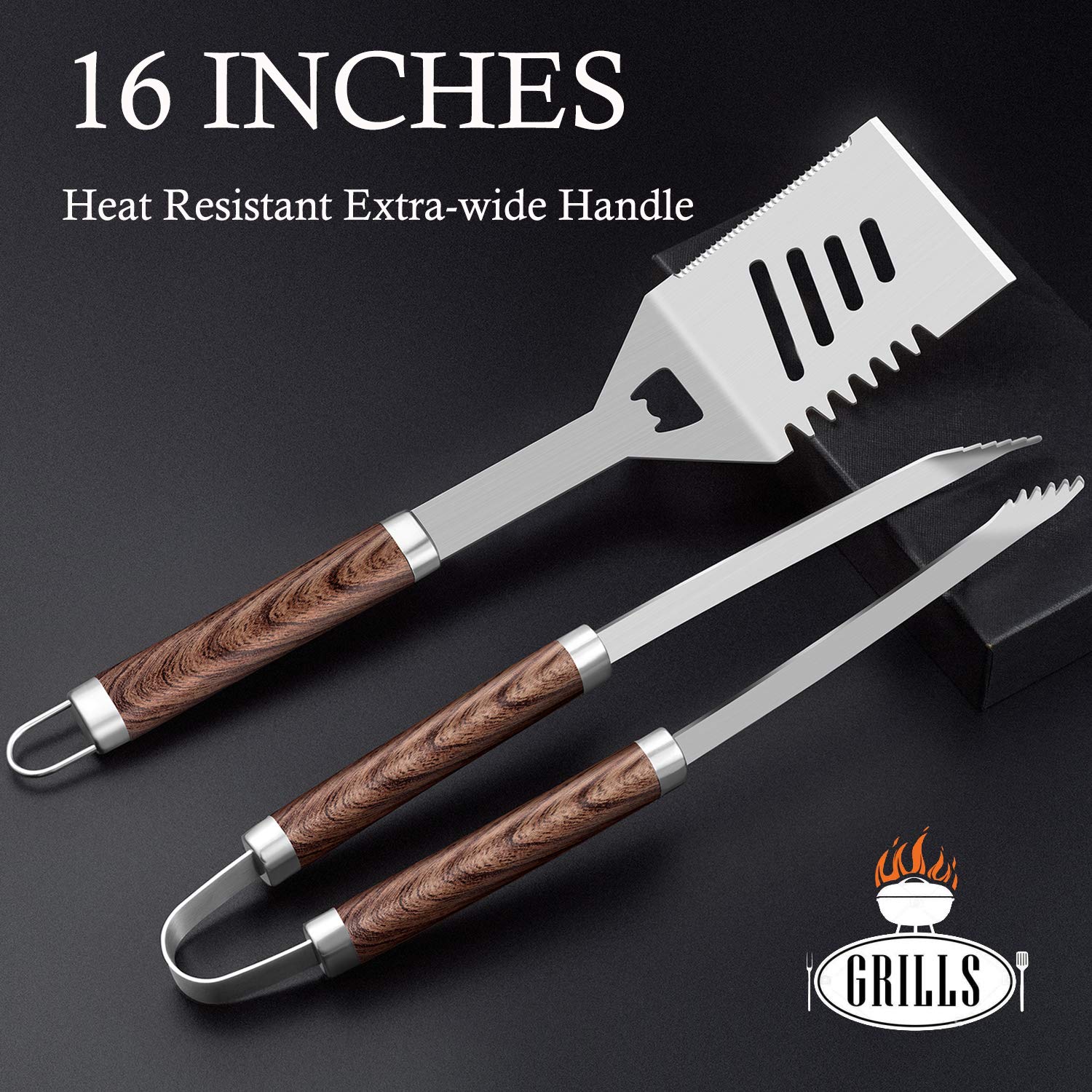 ROMANTICIST 30pcs BBQ Grill Tool Set for Men Dad, Heavy Duty Stainless Steel Grill Utensils Set, Non-Slip Grilling Accessories K