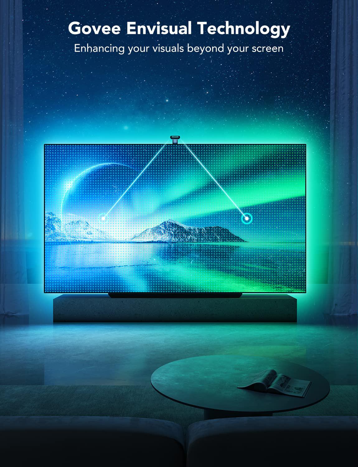 govee envisual tv led backlight t2 with dual cameras, 11.8ft rgbic wi-fi led strip lights for 55-65 inch tvs, double strip li