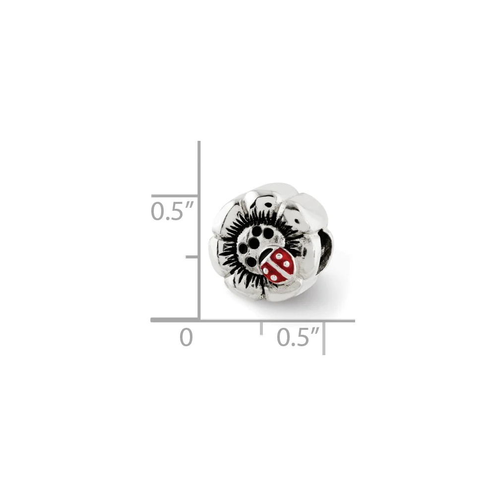 Jewelryweb Sterling Silver Reflections Flower With Enameled Ladybug Bead Charm