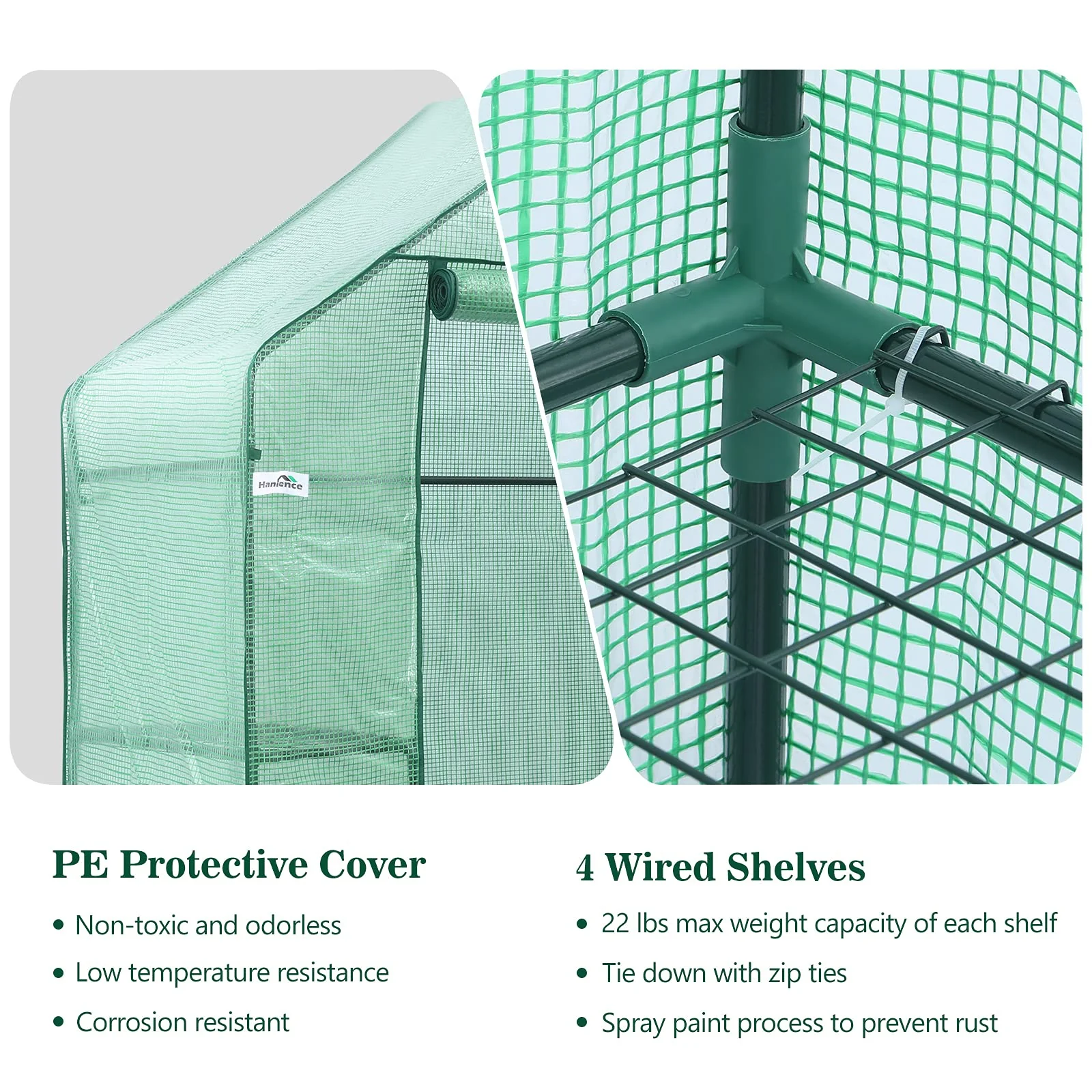 Hanience Greenhouse, Hanience Walk-in Greenhouse with Anchors and Ropes, 3 Tier 4 Wired Shelves Indoor and Outdoor Greenhouse for Garden/