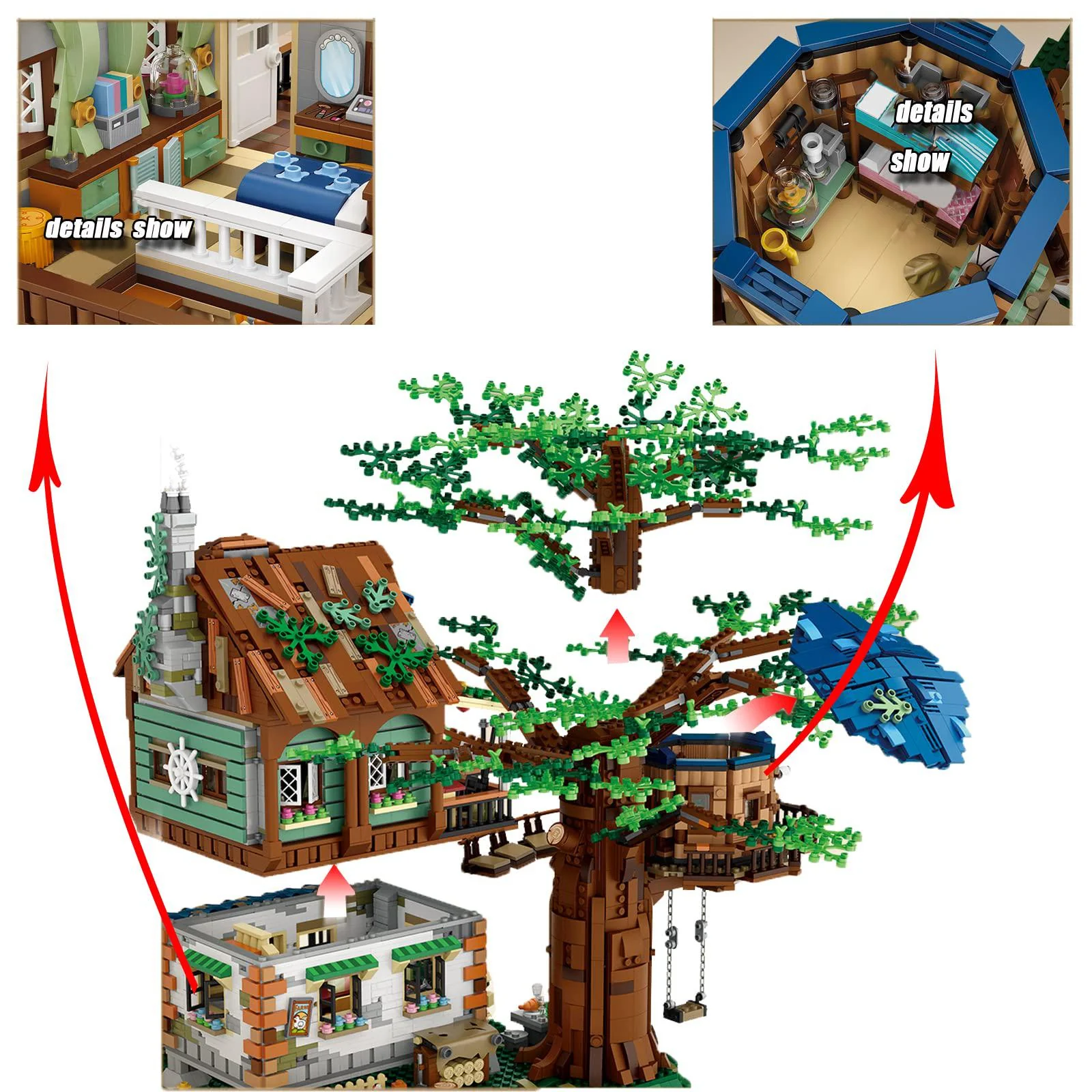tamexi idea tree house bricks model toys set, diy forest house building blocks street view sets, for teens boys girls/adults