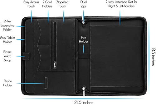 STYLIO Zippered Padfolio Portfolio Binder, Interview Resume Document Organizer. Binder Organizer For iPad/Tablet (up to 10.1