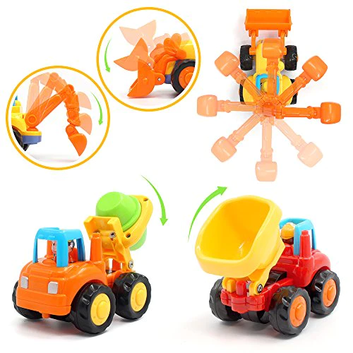 ORWINE Inertia Toy Early Educational Toddler Baby Toy Friction Powered Cars Push and Go Cars Tractor Bulldozer Dumper Cement Mix