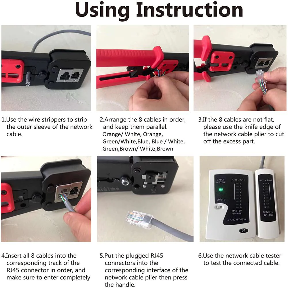 LEATBUY-Tech leatbuy crimper cat5/cat5e/cat6 crimping tool kit rj45 crimp tool set for rj11/rj12 pass through for regular end-pass-through